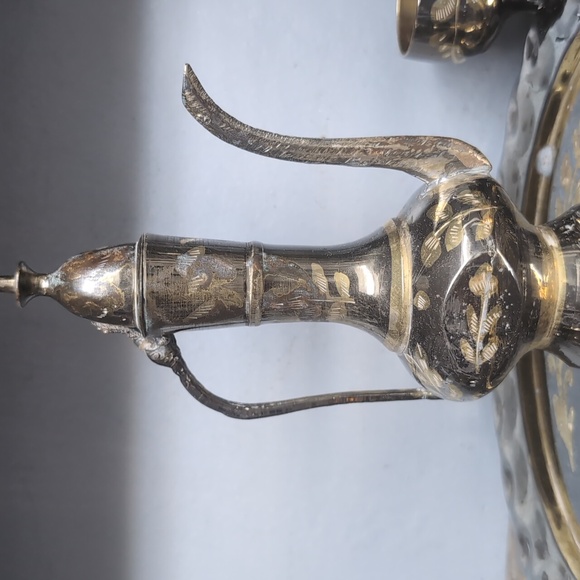 Vintage Miniature Copper/Brass Arabic Tea Set with Gold Accents - Picture 6 of 10